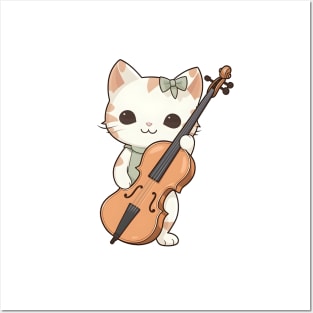 Cute Kitten Playing Violin Posters and Art